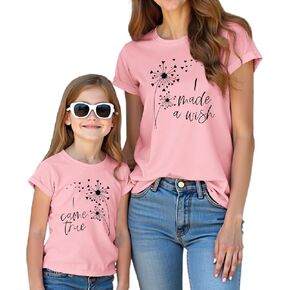 Mommy and Me Matching Outfit I Made a Wish Shirt Women Toddler Girl Floral Graphic T-Shirt Short Sleeve Tee Top