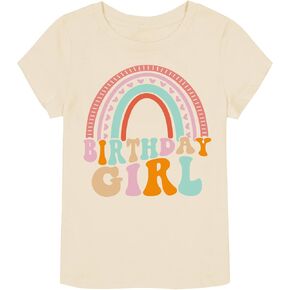 Birthday Girl Short Sleeve Crew Neck T-Shirt Letter Print Cute Spring Summer Tops 2-7t