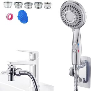Sink Sprayer Attachment for Faucet, Tub Faucet Hose Sprayer Attachment Set with ON/OFF Handheld Shower Head, Adapters, (Brush), 79" Hose Extension for Faucet Sink for Washing & Pet Dog Rinse