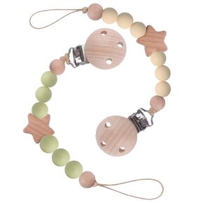 2Pcs Wood Star Silicone Pacifier Clip for Baby Girl and Boy Pacifier Holder Binky Clips