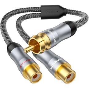 RCA Y Splitter 1 Female to 2 Male, RCA/Phono Splitter Cable, RCA Audio Video Extension Cord Gold Plated Adapter for Amplifiers,CD Player, Subwoofer, Home Theater, HDTV (1ft/30cm) in Kuwait