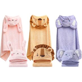 Toddler Hooded Bath Towels 27.5"X55" Unisex Baby Bath Towels Ultra Absorbent Soft Boys Girls Bath Towel 3-Pack Bathrobe Kids Shower Towel Set Gift for Babies, Infant, Newborn Essential