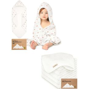 KeaBabies Muslin Baby Towel with Hood for Girls, Boys and Baby Washcloths for Newborn, Kids - 100% Cotton Hooded Baby Towels for Newborns, Toddlers - Bath Baby Towels, Face Towel, Face Cloths