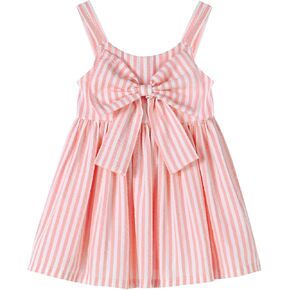 Neutocd Toddler Baby Girl Dress Spring Summer Cute Dresses for Girls Little Girl Backless Cotton Dress Stripe Beach Dress