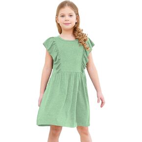 Jimonda Girls Dress Ruffle Sleeve Toddler School Skater Dress for Kids 2-8Y in Kuwait