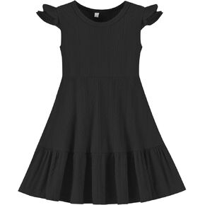 Toddler Baby Girls Summer Dress Double Ruffle Sleeveless Casual Dress for Baby Girls Ribbed Solid Little Kid Sundress