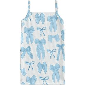Toddler Baby Girl Summer Clothes Sleeveless Spaghetti Straps Dress Bow Print Cami Dress Slim Fit Dresses