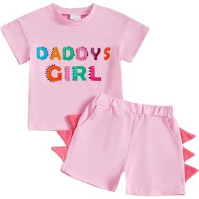 Infant Baby Boy Girl Summer Clothes Dinosaur Mamas Boy Daddys Girl Shirt Shorts Summer Outfit 3 6 12 18 Month 2T 3T