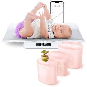 Greater Goods Bluetooth Baby Scale and Set of 3 Silicone Containers (Pink)