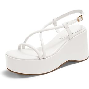 Coutgo Womens Platform Wedge Heels Sandals Slingback Open Toe Ankle Strap Summer Dress Shoes