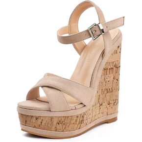 MERUMOTE Women's Fashion Platform Wedge Sandals Heeled Buckle Shoes For Summer