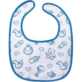 Littleforbig Cotton Waterproof Babydoll Printed Adult Bib with Adjustable Hook-and-Loop Fastener Closure - Nursery Blue Adult Bib