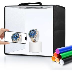 Photo Studio Light Box Photography: Daxpoo 12"x12" Portable Folding Photo Box with 112 LED Lights - Professional Photo Booth with 12 Color Backdrops for Jewelry Small Items Product Photography