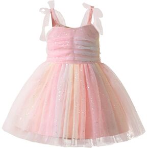 Noubeau Toddler Girls Summer Clothes Halter Floral Embroidered Tulle Dress Straps Wedding Formal Party Prom Dress