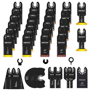 35PCS Oscillating Saw Blades, 10 Types Premium Multitool Blades for Wood/Metal/Plastic, Oscillating Tool Blades Compatible with Dewalt Worx Rockwell Fein Milwaukee Makita Ryobi