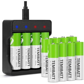 Rechargeable AA Batteries Lithium 4 Pack with Charger,1.5 V 1500mAh(2600mWh) Double A Battery for Blink Outdoor Camera