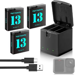 TQTH 3-Pack Hero 13 Battery Charger Kit ، بطاريات بديلة 3.89 فولت لـ Hero 13 ، شاحن ثلاثي القنوات لـ Hero 13 Black Action Camera Battery