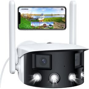 2K Security Camera Outdoor, Dual-Lens 180° Ultra Wide Angle, 2.4GHz WiFi, 4MP HD Wireless Home Surveillance Cam, Person Motion Detection, Color Night Vision, 2-Way Audio, IP66, Sound & Light Alarm