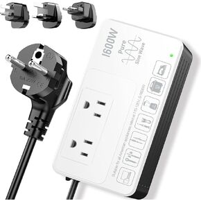 BONAZZA Step Down Voltage Converter 220V to 110V for Powering Any American Appliances up to 1300W Overseas, Like Hair Dryer, Straightener, Coffee Maker, Worldwide Plug Adapter US to EU, UK, AU, Asia