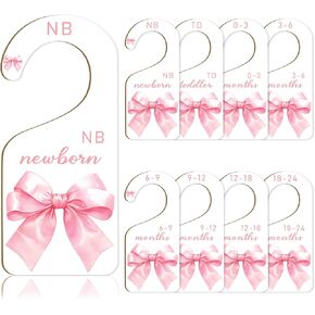 8Pcs Pink Bow Baby Closet Dividers Watercolor Bowknot Hanging Paper Closet Organizer Thicken Baby Wardrobe Organizer for Home Nursery Baby Shower