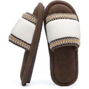 Women's Open Toe Slippers with Memory Foam Fuzzy House Slippers Indoor Outdoor Soft Anti-Skid Warm Gifts for Women Mom