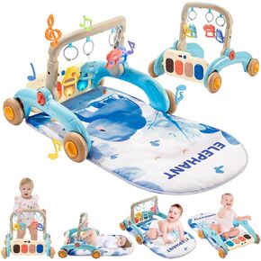 Baby Play Gym Walker Kick and Play Piano Gym for Boys Girls Play Mat Musical Tummy Time Mat Infant Christmas Newborn Gifts Toddlers (Elephant)
