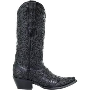 CORRAL LADIE'S BLACK/SILVER FULL INLAY, SNIP TOE, LEATHER SOLE, WESTERN, G1417