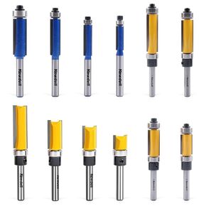 Newdeli 12Pcs Flush Trim Router Bit Set 1/4 Inch Shank Top and Bottom Bearing Flush Trim Bits - Template Guide Pattern Router Bit