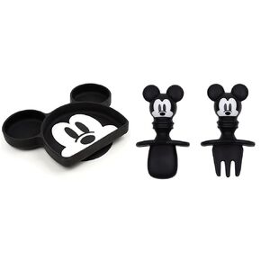 Disney Mickey Mouse Silicone Baby Plate, Utensils Set with Suction Base Dish, Spoon, Fork for Self-Feeding Toddlers (1 Count)