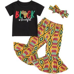 Kids Toddler Baby Girl Summer Clothes African Print T Shirt Dashiki Ankara Bell Bottom Flare Pants Set 3Pcs Clothing