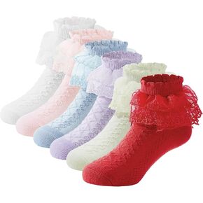 Zando Baby Girl Socks with Ruffle Lace Frilly, Princess Dress Dance Ruffle Socks for Toddler Girls 3/5/6 Pairs