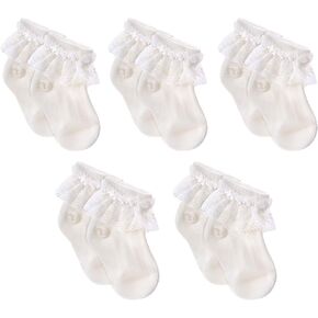 Eyelet Frilly Lace Socks Soft Delicate Lace Trim Stockings for Little Ones Pack of 5
