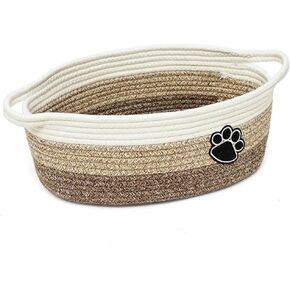 Dog toy basket, used for organizing rope storage, with handle, cute cotton parenting gift dog toy box storage box (Dark coffee beige)