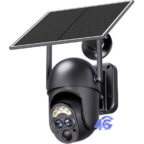 4G LTE Dual Lens Cellular Security Camera, 12X Hybrid Zoom No WiFi Needed Outdoor Camera, Off Grid Solar Powered Cam, 2K Color Night Vision, 360° View, PIR Motion Sensor, Built-in SIM Card, IP65