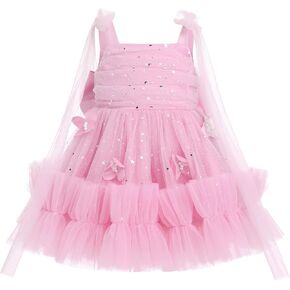 Obeeii Flower Girl Dress Toddler Baby Girls Squares Square Diper Tequin Tulle Princess Dress Pageant Party Pridty Dress in Kuwait