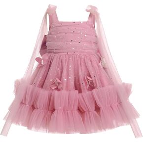 OBEEII Flower Girl Dress Toddler Baby Girls Sleeveless Square Neck Sequin Tulle Princess Dress Pageant Party Birthday Dress