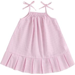 Baby Girl Summer Daily Dress Stripe Tie-Up Spaghetti Strap Sleeveless 6 12 18 24 Months 3 4 T