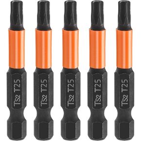 HARFINGTON 5pcs T9 Torx Head Screwdriver Bit 4" (100mm) Long 1/4" Hex Shank Magnetic No Hole Tamper Proof 6 Point Star Screw Driver Drill Bits Phosphate S2 Steel Industrial Power Tools