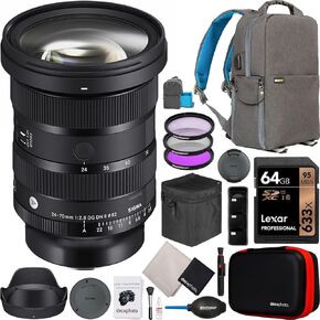 Sigma 24-70mm F2.8 DG DN II Art Lens for Sony E-Mount Full Frame Mirrorless Cameras 57A965 Bundle with Deco Gear Photography Backpack + Filter Kit + 64GB Card + Photo Video Accessories