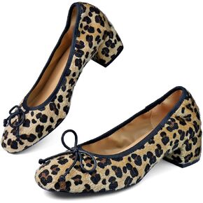 Mary Jane Shoes Women Leather Round Toe Chunky Mid Heel Pumps Ballet Shoes with Bow Tie Closed Toe Comfort Work Casual Ballerina Shoes in Kuwait