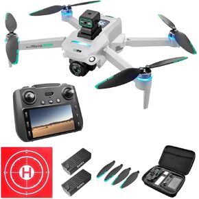 GPS Drone with 5.9 Inch Screen Controller, Landing Pad, 4k Dual Camera,Auto Return,Obstacle Avoidance, Optical Flow Mode,5G Drone,2 Battery 40 Mins Flight, Drones for Beginner (Black)