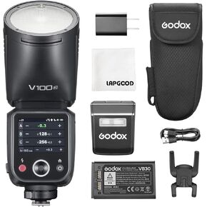 Godox V100 N 100Ws Round Head Touch Screen TTL Flash with 2.4G Wireless X System, Built-in Li-ion Battery, and 10-Level LED Modeling Lamp Compatible for Nikon Cameras