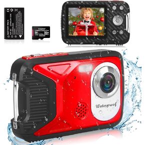 Waterproof Digital Camera with 32GB Card HD 1080P 36MP Underwater Digital Camera for Kids Teens Students Boys Girls(Red)