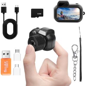 كاميرا Mini Keychain ، FHD 1080P 8MP كاميرا رقمية مع بطاقة SD 32GB ، محولات OTG ، قراء البطاقات ، ثمانية مرشحات ، 100 دقيقة عمر البطارية كاميرا رجعية صغيرة لتسجيل دراسة السفر (32 جيجابايت)
