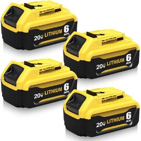4Packs High 6.0Ah DCB206 Replacement for Dewalt 20v Max Battery Lithium Compatible with Dewalt 20V Battery Compatible with 20v DCB201 DCB203 DCB207 DCB206 DCB204 Cordless Tools (Yellow)