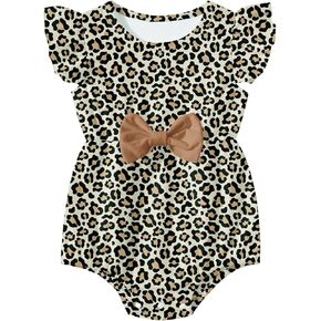 Baby Girls Clothes Infant Ruffle Bodysuit Summer Print Romper with Bow 0-18 Months
