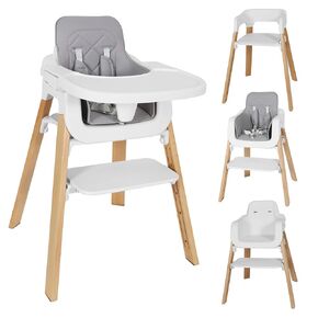 3-in-1 Baby High Chair, Convertible High Chairs for Babies and Toddlers with Adjustable 5-Level Footrest & Dishwasher Safe Tray, Wooden Infant Highchair with Harness for 6 Months and Up, Modern Design