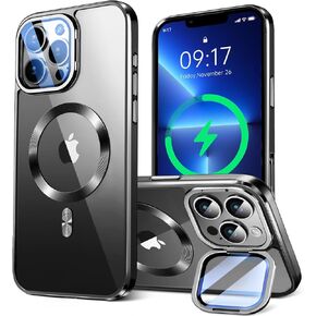 [Stand and Charge, Both at Once]Magnetic iPhone 16 Pro Max Case with Camera Kickstand [Compatible with Magsafe]Camera Protection, Military Drop Tested Plating Bumper, CD Ring,Slim Clear Cover-Gold
