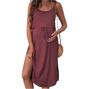 OYOANGLE Women's Maternity Nursing Dress Breastfeeding Spaghetti Strap Pregnancy Dresses