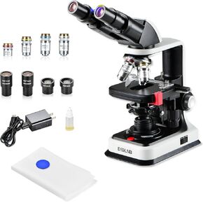 ESSLNB Compound Binocular Microscope, 40X-2500X Magnification, Professional-Grade Microscope for Adults & Students, Dual Mechanical Stages, Coarse/Fine Focus Knobs, Ideal for Research & Education